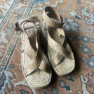 NWOT Sam Edelman “Dakota” Espadrille Platform Sandals Tan Woven Leather